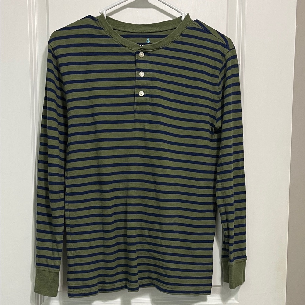 Crewcuts Olive and Blue Striped Henley Sz XL